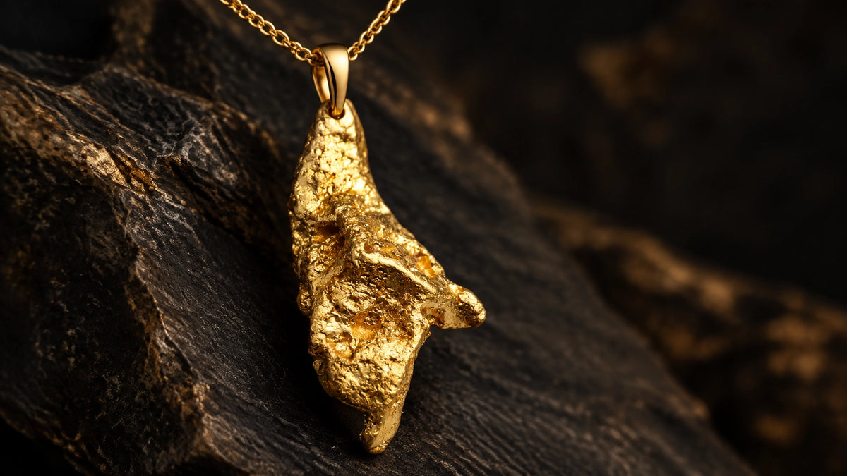 Raw natural Australian gold nugget pendant on a yellow-gold chain