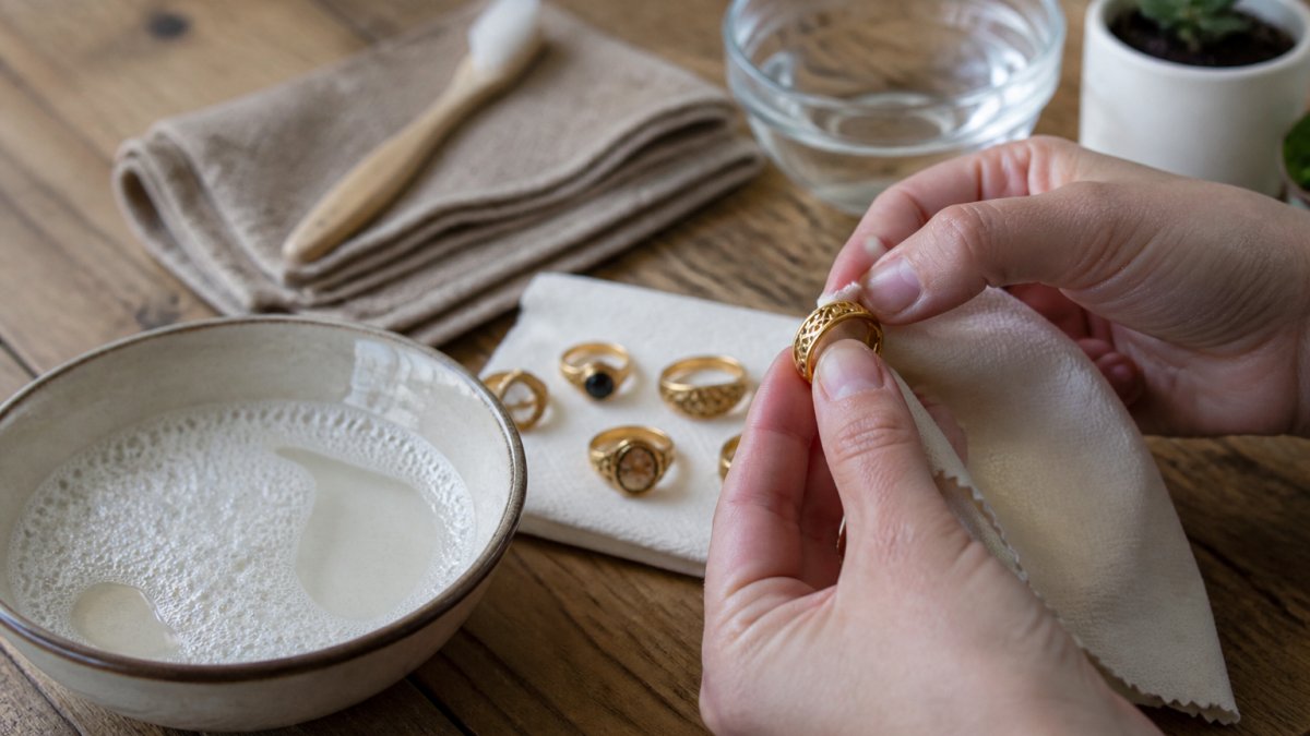 How do you safely clean antique gold rings at home?