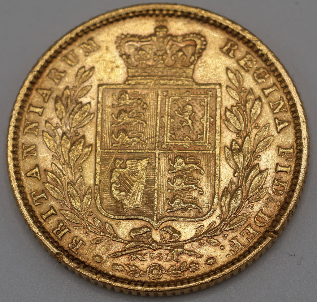 1871 Queen Victoria gold sovereign showing the shield-back design