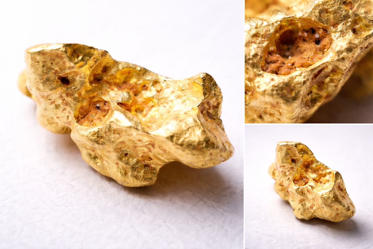 Natural Australian gold nugget showing its uneven contours