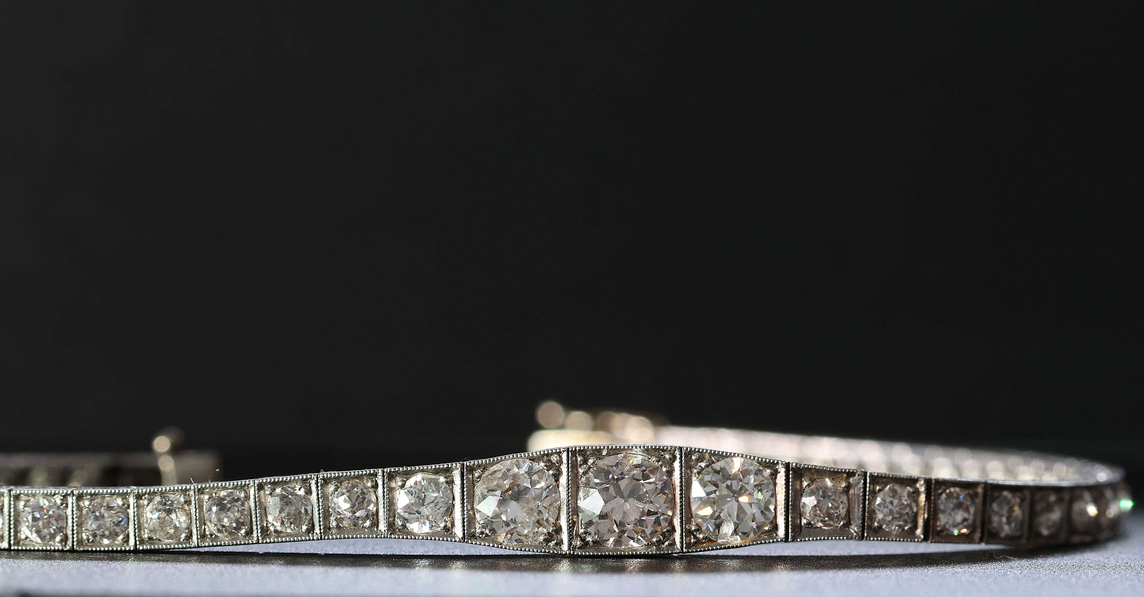 6.5 Carat Edwardian Platinum Graduated Old Cut Diamond Bracelet