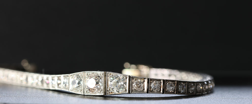 6.5 Carat Edwardian Platinum Graduated Old Cut Diamond Bracelet