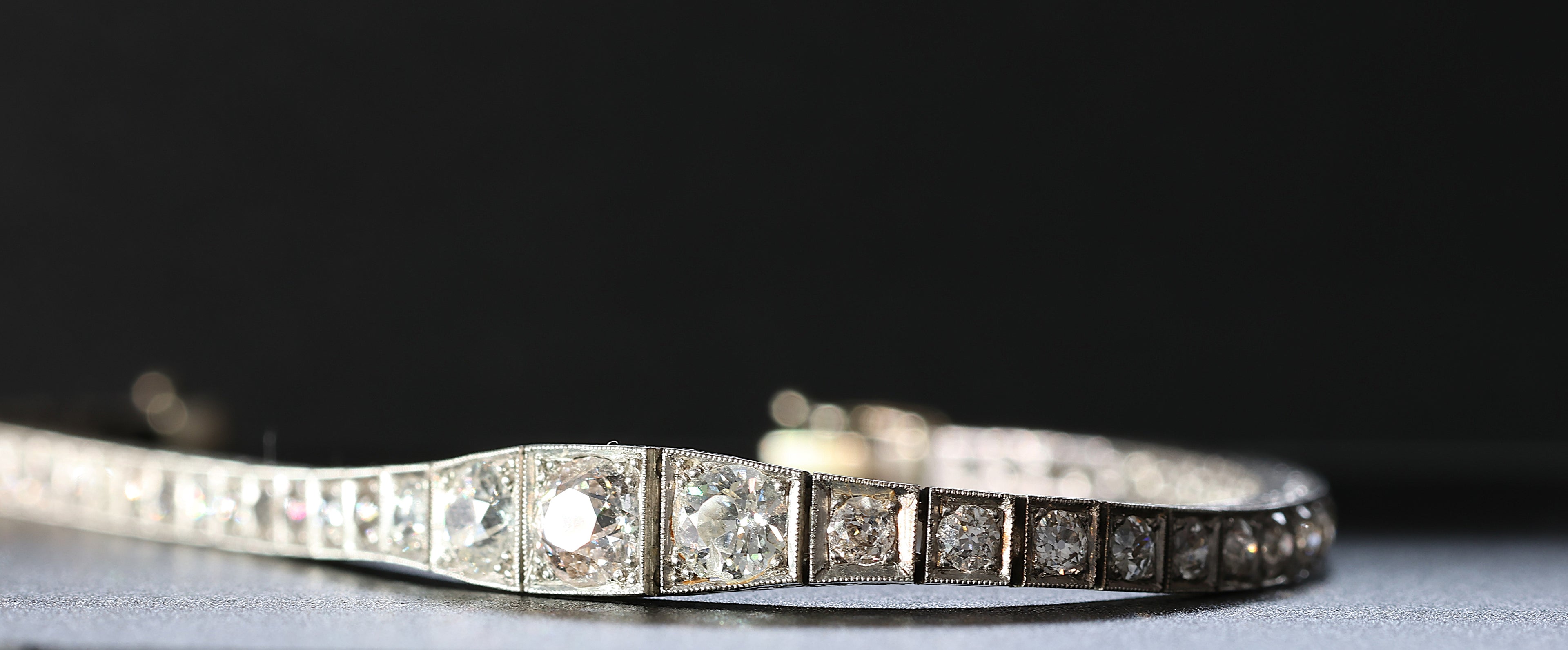 6.5 Carat Edwardian Platinum Graduated Old Cut Diamond Bracelet