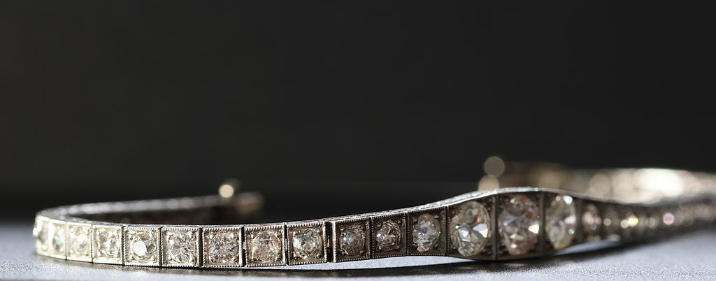 6.5 Carat Edwardian Platinum Graduated Old Cut Diamond Bracelet