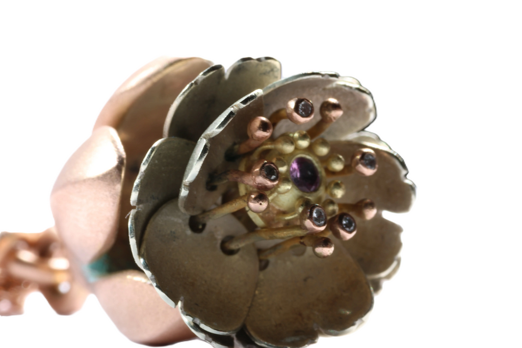Cherry Blossom Articulated Pendant with Diamonds and pink sapphire 18k Rose Gold