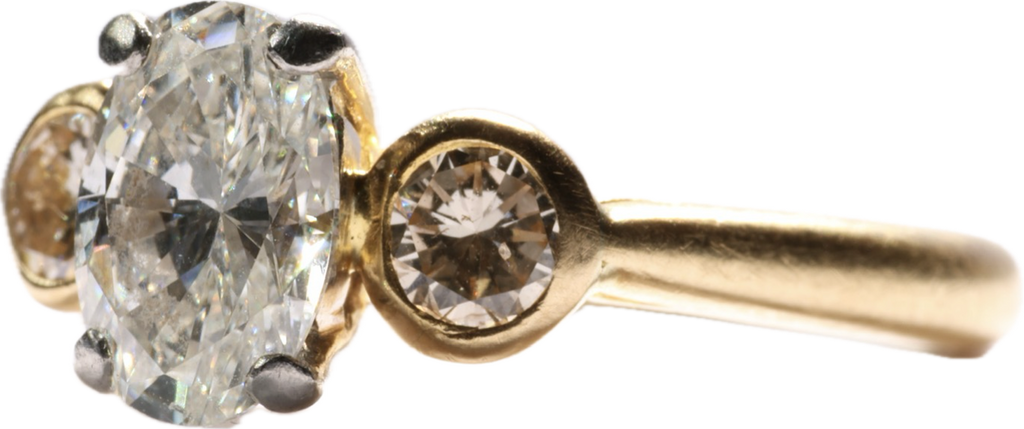 3.00 Carat Oval Diamond 18K Trilogy Ring