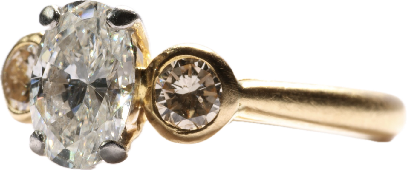 3.00 Carat Oval Diamond 18K Trilogy Ring