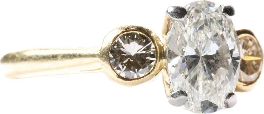 3.00 Carat Oval Diamond 18K Trilogy Ring