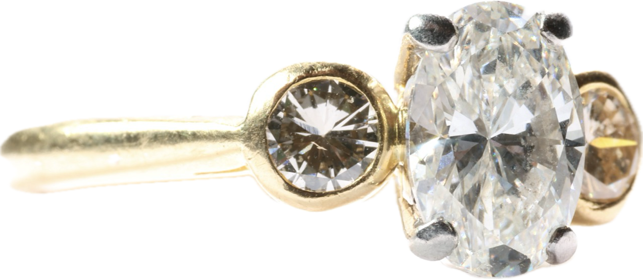3.00 Carat Oval Diamond 18K Trilogy Ring