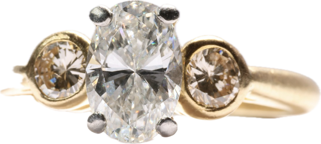 3.00 Carat Oval Diamond 18K Trilogy Ring