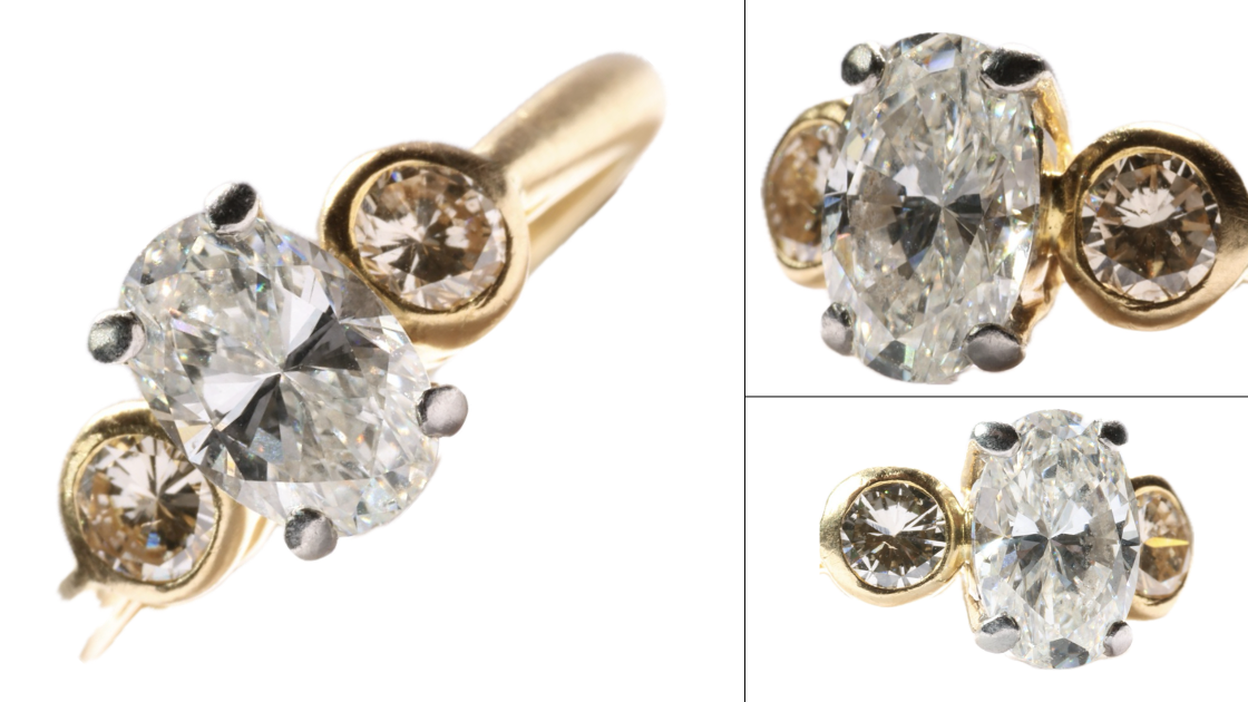 3.00 Carat Oval Diamond 18K Trilogy Ring