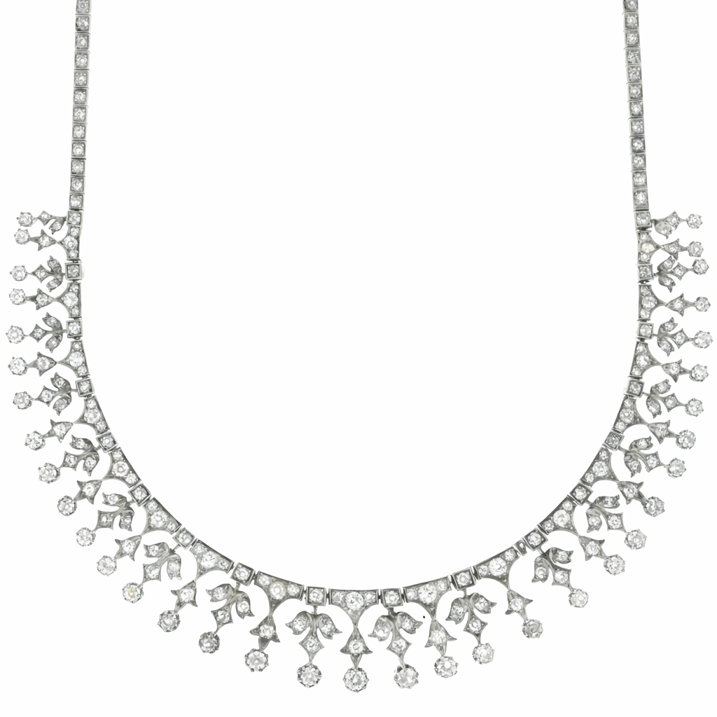 A Rare Victorian 8-9 Carat Old Mine Cut Diamond Fringe Necklace