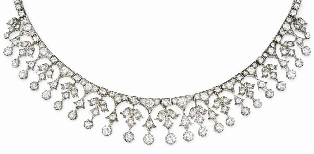 A Rare Victorian 8-9 Carat Old Mine Cut Diamond Fringe Necklace