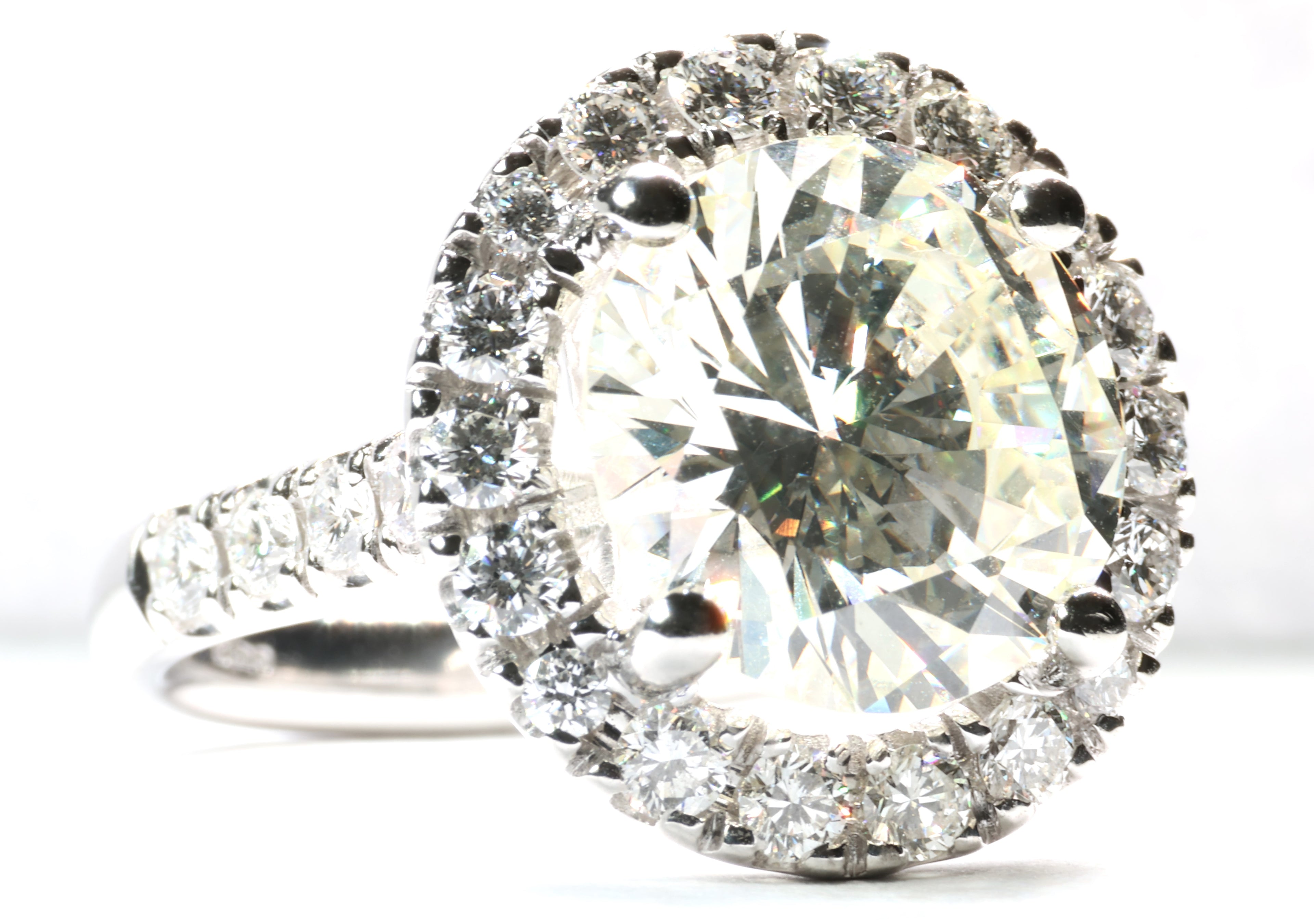 5.77 Carat Round Brilliant Cut Diamond in a Platinum Round Halo Setting